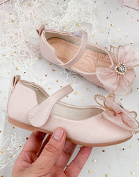 Spring New Girls' Single Shoes Cute Bow Rhinestone Soft Sole Flat Shoes - TryKid
