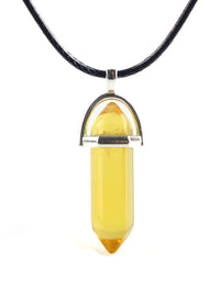 European And American Fashion Natural Crystal Hexagonal Column Pendant Necklace, Crystal Stone Faceted Diamond Pendant
