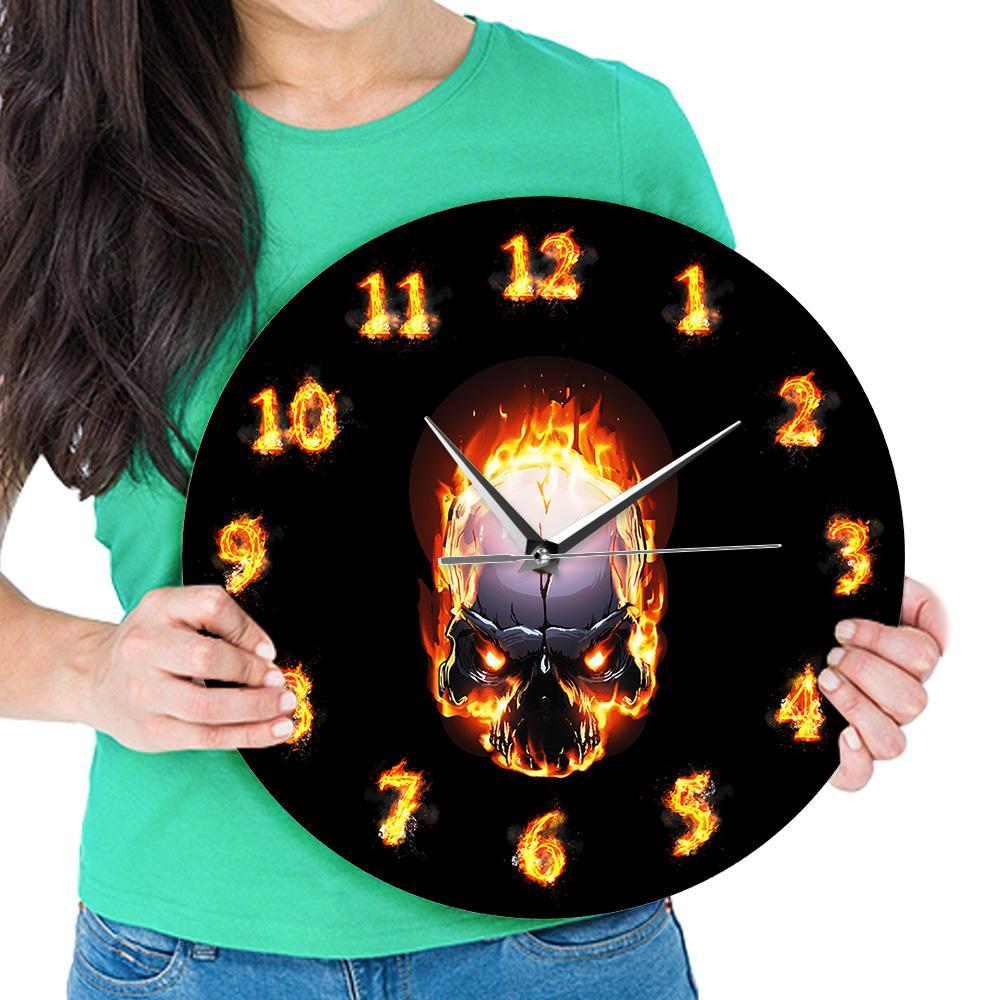 Burning Skull Wall Clock Hell Demon Death Skull Clock - TryKid