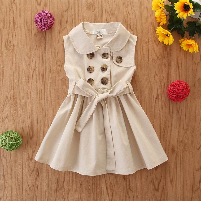 Summer Toddler Baby Girl Dress Kids Princess Casual Sleeveless Sash Button Party A-Line Dress Children Clothing 1-6Y - TryKid