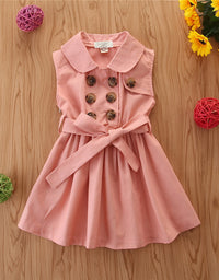 Summer Toddler Baby Girl Dress Kids Princess Casual Sleeveless Sash Button Party A-Line Dress Children Clothing 1-6Y - TryKid
