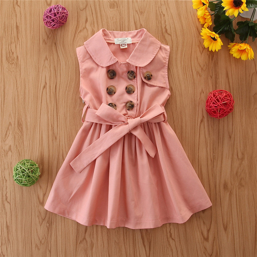 Summer Toddler Baby Girl Dress Kids Princess Casual Sleeveless Sash Button Party A-Line Dress Children Clothing 1-6Y - TryKid