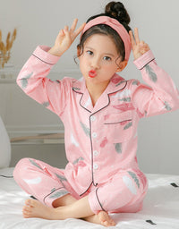 Children's Clothing Girls Cute Printing Long-sleeved Home Wear, Big Children's Thin Cotton Pajamas Set - TryKid
