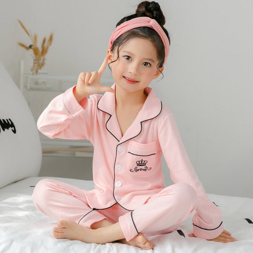 Children's Clothing Girls Cute Printing Long-sleeved Home Wear, Big Children's Thin Cotton Pajamas Set - TryKid