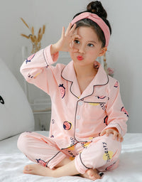 Children's Clothing Girls Cute Printing Long-sleeved Home Wear, Big Children's Thin Cotton Pajamas Set - TryKid

