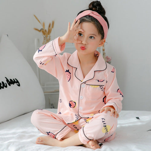 Children's Clothing Girls Cute Printing Long-sleeved Home Wear, Big Children's Thin Cotton Pajamas Set - TryKid