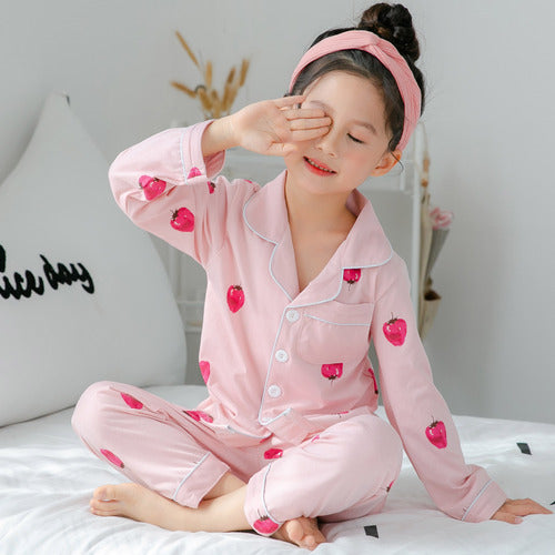Children's Clothing Girls Cute Printing Long-sleeved Home Wear, Big Children's Thin Cotton Pajamas Set - TryKid