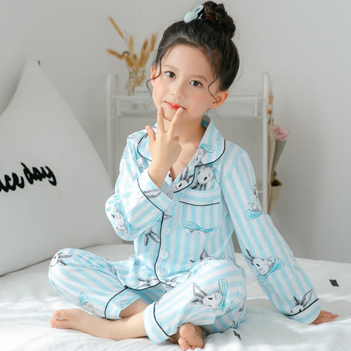 Children's Clothing Girls Cute Printing Long-sleeved Home Wear, Big Children's Thin Cotton Pajamas Set - TryKid