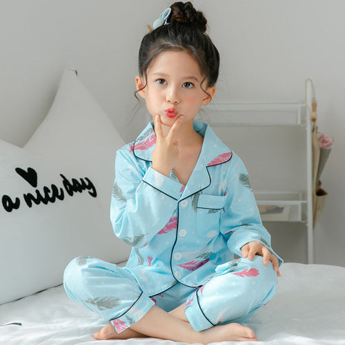 Children's Clothing Girls Cute Printing Long-sleeved Home Wear, Big Children's Thin Cotton Pajamas Set - TryKid