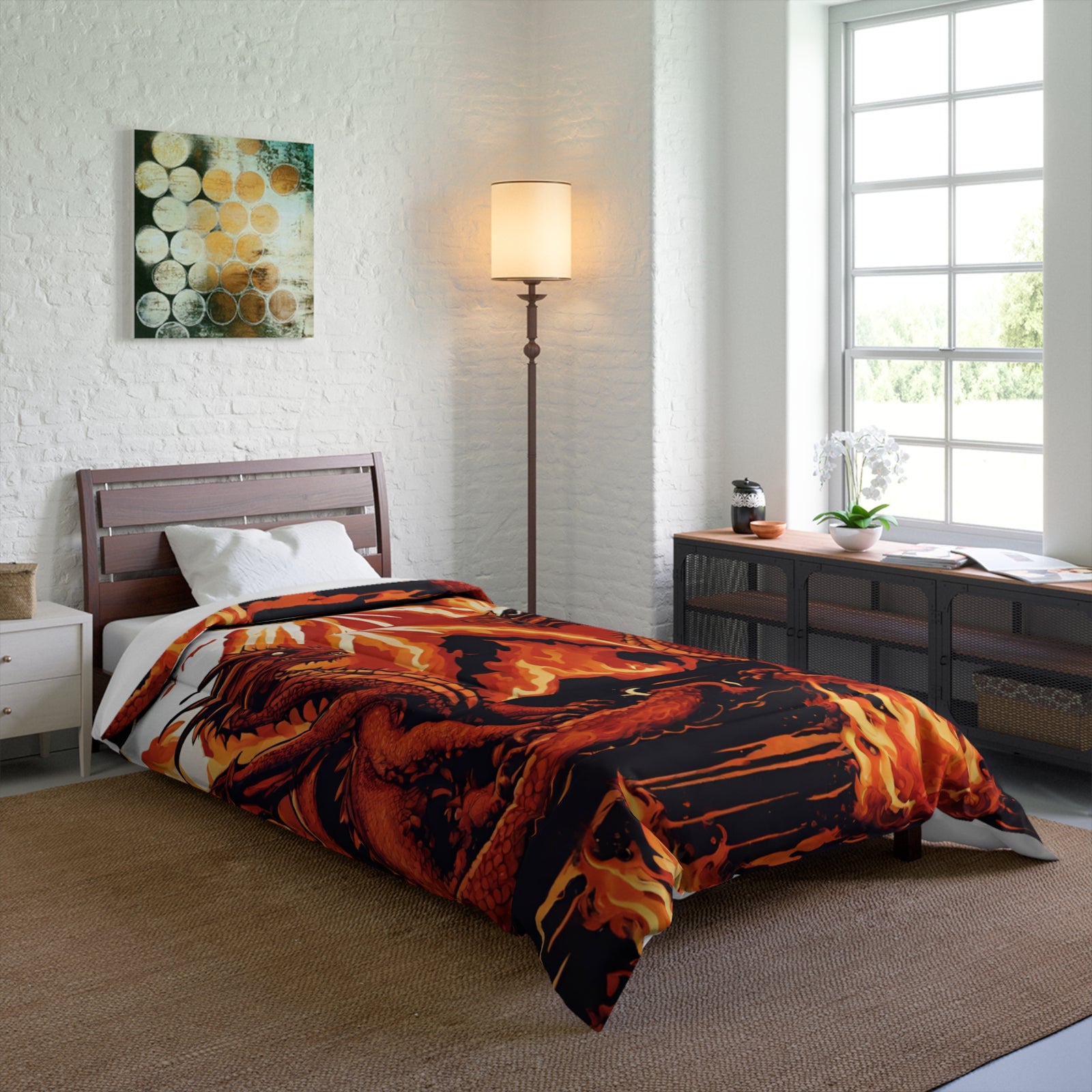 Unleash the Magic: Dragon Fire and Mountain Adventure Kids' Comforter - Cool New Design for a Cozy and Stylish Bedroom!
