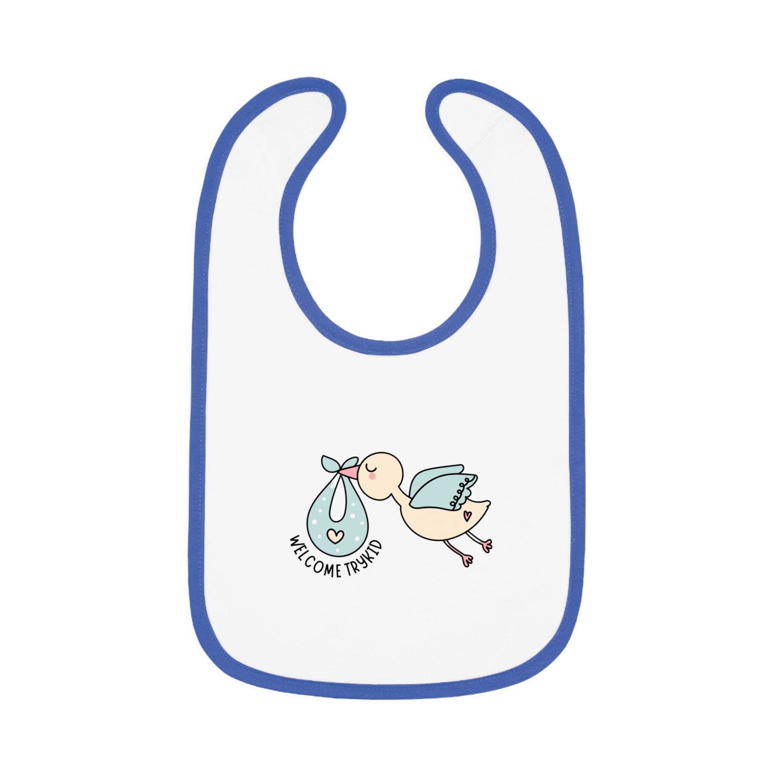 Adorable Baby Contrast Trim Jersey Bib with Exclusive TryKid Logo and Charming Bird Design - A Stylish and Practical Essential for Mess-Free Meals