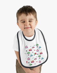 TryKid's Fun Ride Contrast Trim Jersey Bib for Babies - Featuring Cars and Exciting Designs for a Playful Mealtime Experience
