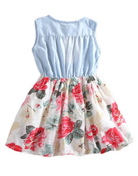 Summer Children Sleeveless Girl Denim Floral Dresses - TryKid
