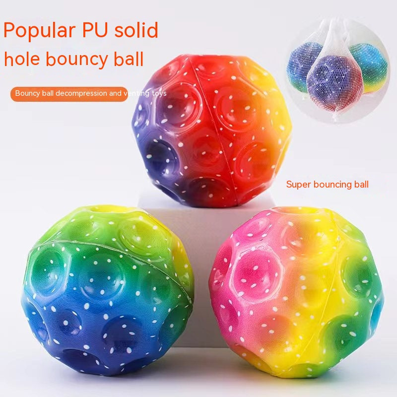 Colorful Hole Ball Soft Bouncy Ball Anti-fall Moon Shape Porous Bouncy Ball Kids Indoor Toys Ergonomic Design Elastic Ball - TryKid
