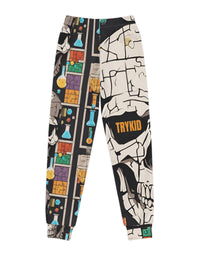 TryKid Logo Youth Joggers with Unique Laboratory Skull Design (AOP) for Trendsetting Youth and Kids Fashion
