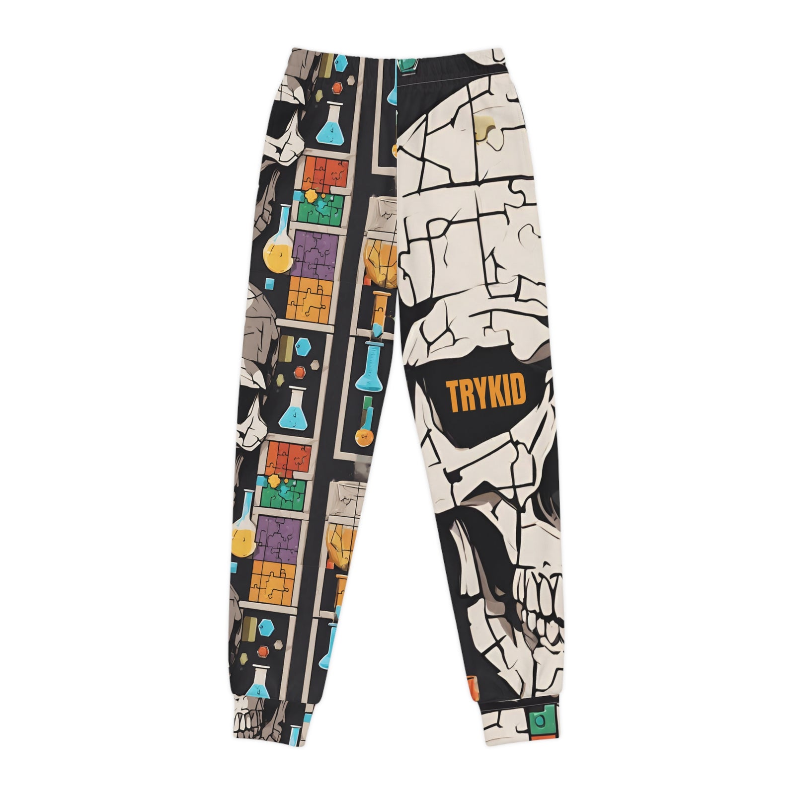 TryKid Logo Youth Joggers with Unique Laboratory Skull Design (AOP) for Trendsetting Youth and Kids Fashion