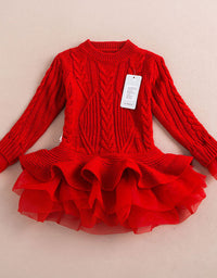 Winter Girls Christmas Dresses Knitted Kids Clothes Warm Red - TryKid
