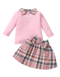 Ins New Children's Clothing Long-sleeved Shirt Plaid Skirt Suit - TryKid
