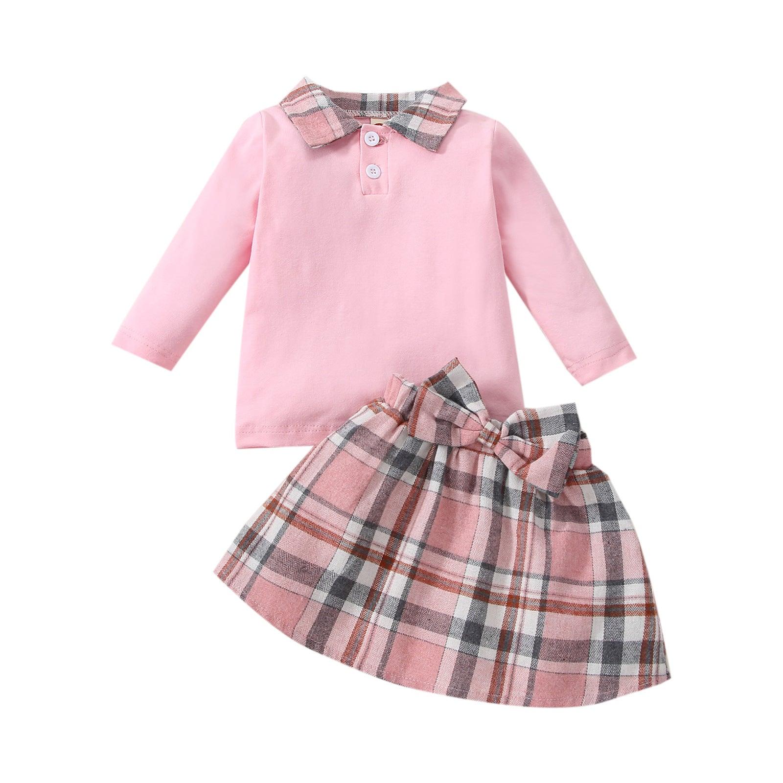 Ins New Children's Clothing Long-sleeved Shirt Plaid Skirt Suit - TryKid