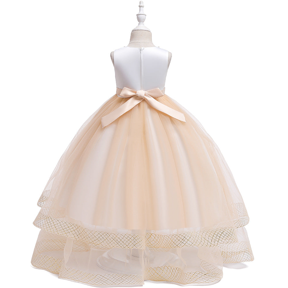 Children's Dress Birthday Girl Embroidered Net Yarn Long Skirt - TryKid