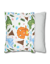 TryKid's Dino Haven Spun Polyester Square Pillow Case - Cozy and Stylish, Featuring the Same Vibrant Dinosaur and Tree Design for a Fun Kids' Bedroom
