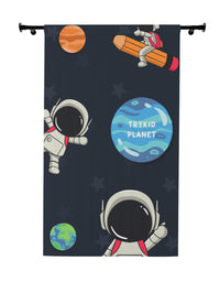 Space Adventure Window Curtain (1 Piece) - Astronauts, Stars, and Rocket Ship Fun for Kids' Bedroom Decor
