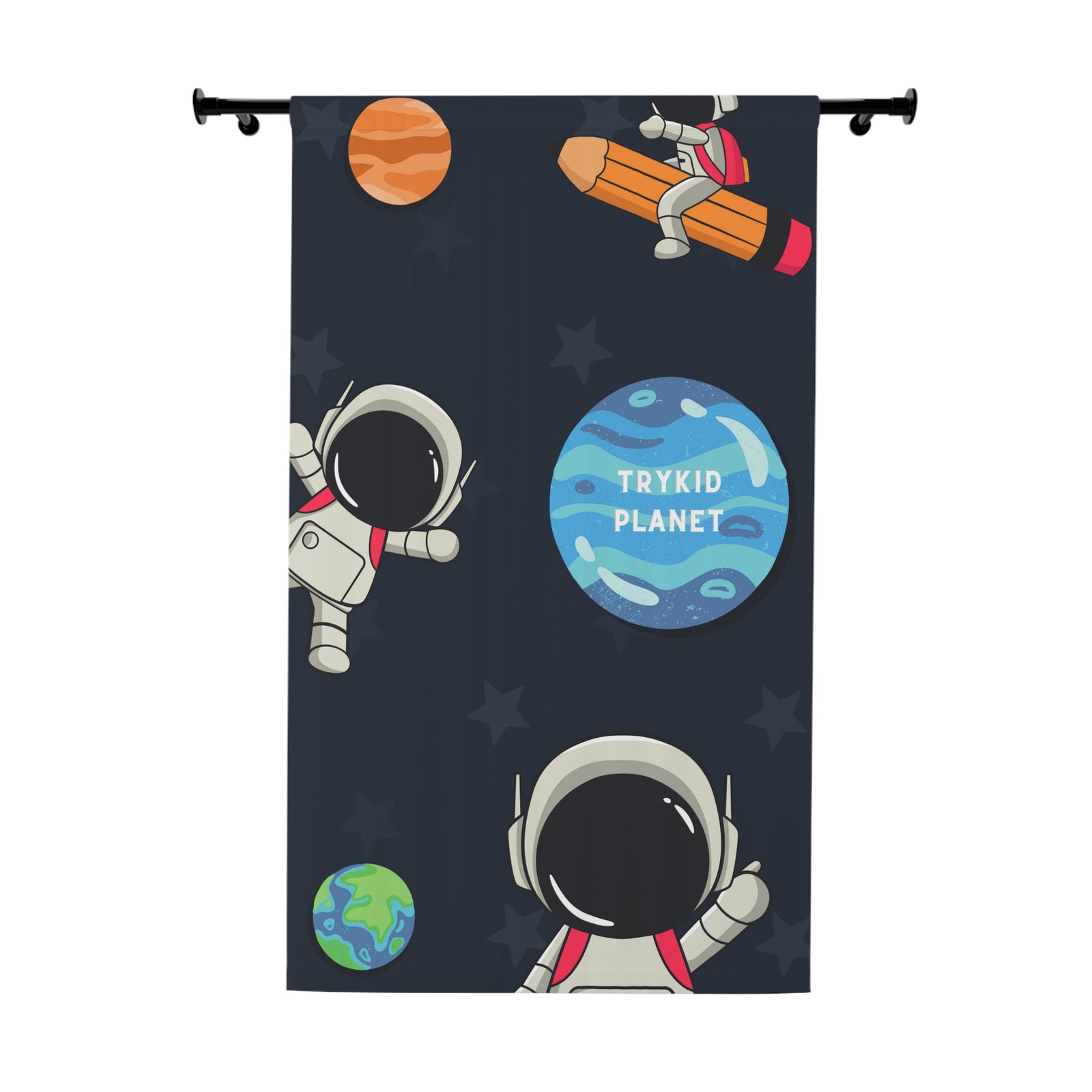 Space Adventure Window Curtain (1 Piece) - Astronauts, Stars, and Rocket Ship Fun for Kids' Bedroom Decor