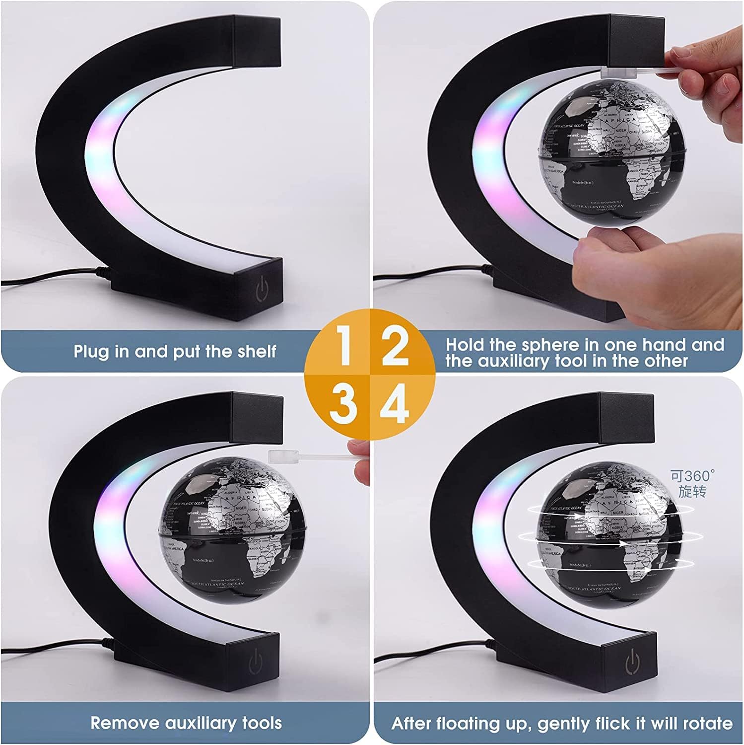 Magnetic Levitating Globe With LED Light - For Kids Adults Learning - 3.5 Inch Floating Globe Decor, Perfect Cool Gift In Office Home - TryKid