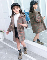 2021 new foreign gas plus velvet jacket thick medium and large children Korean version of the coat woolen coat
