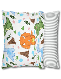 TryKid's Dino Haven Spun Polyester Square Pillow Case - Cozy and Stylish, Featuring the Same Vibrant Dinosaur and Tree Design for a Fun Kids' Bedroom
