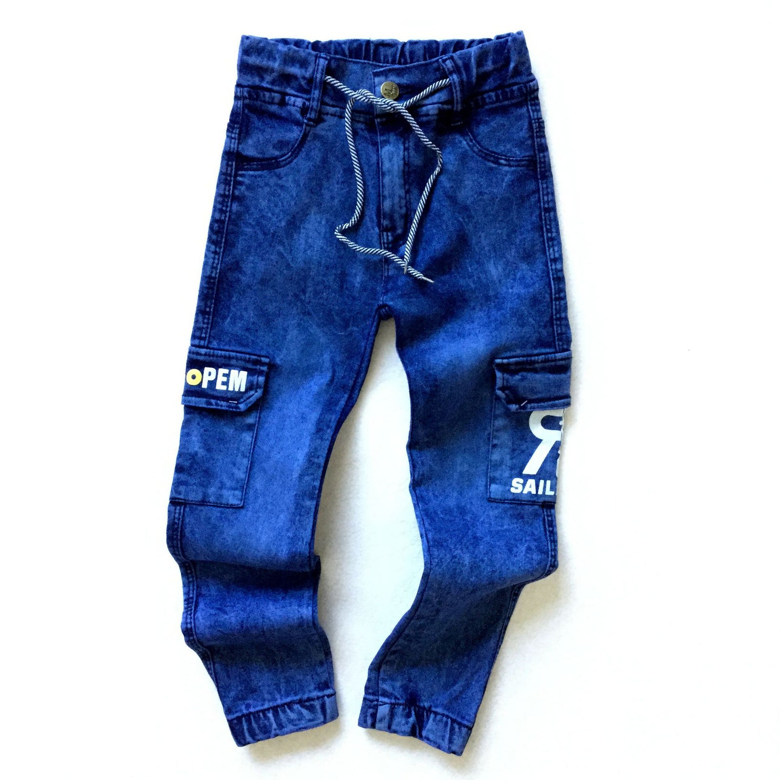 Boys' Monogram Print Multi-pocket Cargo Jeans - TryKid