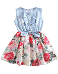 Summer Children Sleeveless Girl Denim Floral Dresses - TryKid
