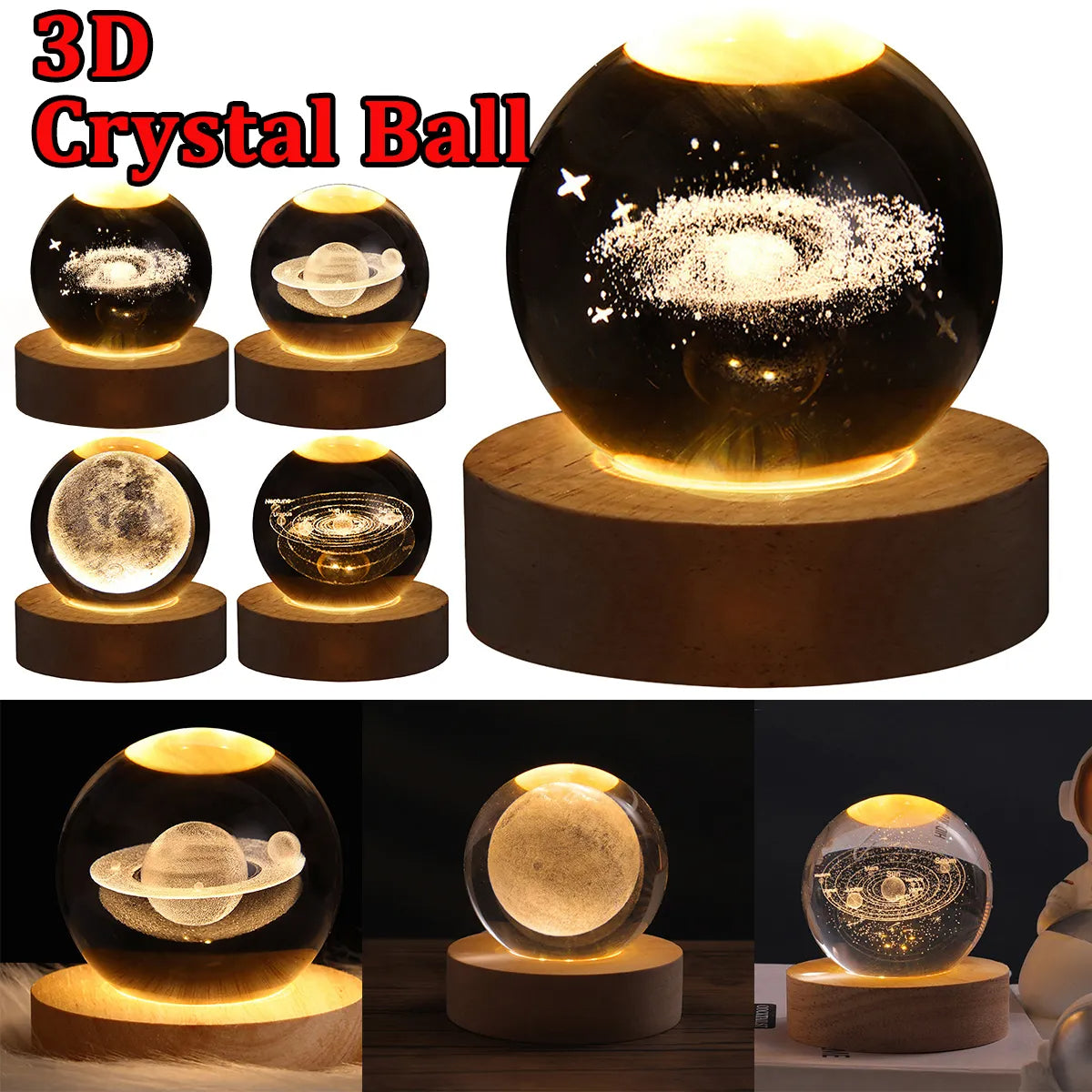 LED Night Light Galaxy Crystal Ball Table Lamp 3D Planet Moon Lamp Bedroom Home Decor For Kids Party Children Birthday Gifts - TryKid