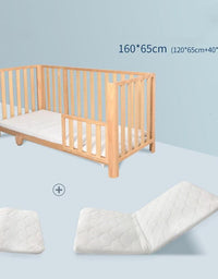 Pine Crib Solid Wood Splicing Unpainted Mobile Multifunctional Lengthened Adjustable Children's Bed - TryKid
