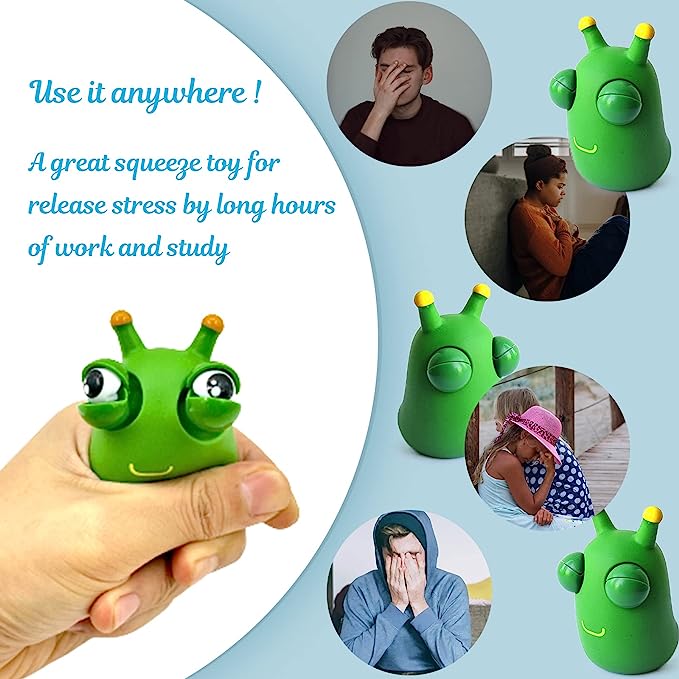 12PCS Funny Grass Worm Pinch Toy, Green Eye Bouncing Worm Squeeze Toy, Novelty Fun Squeeze Stress Relief Toys For Adults Kids Gift Cool Gadgets - TryKid