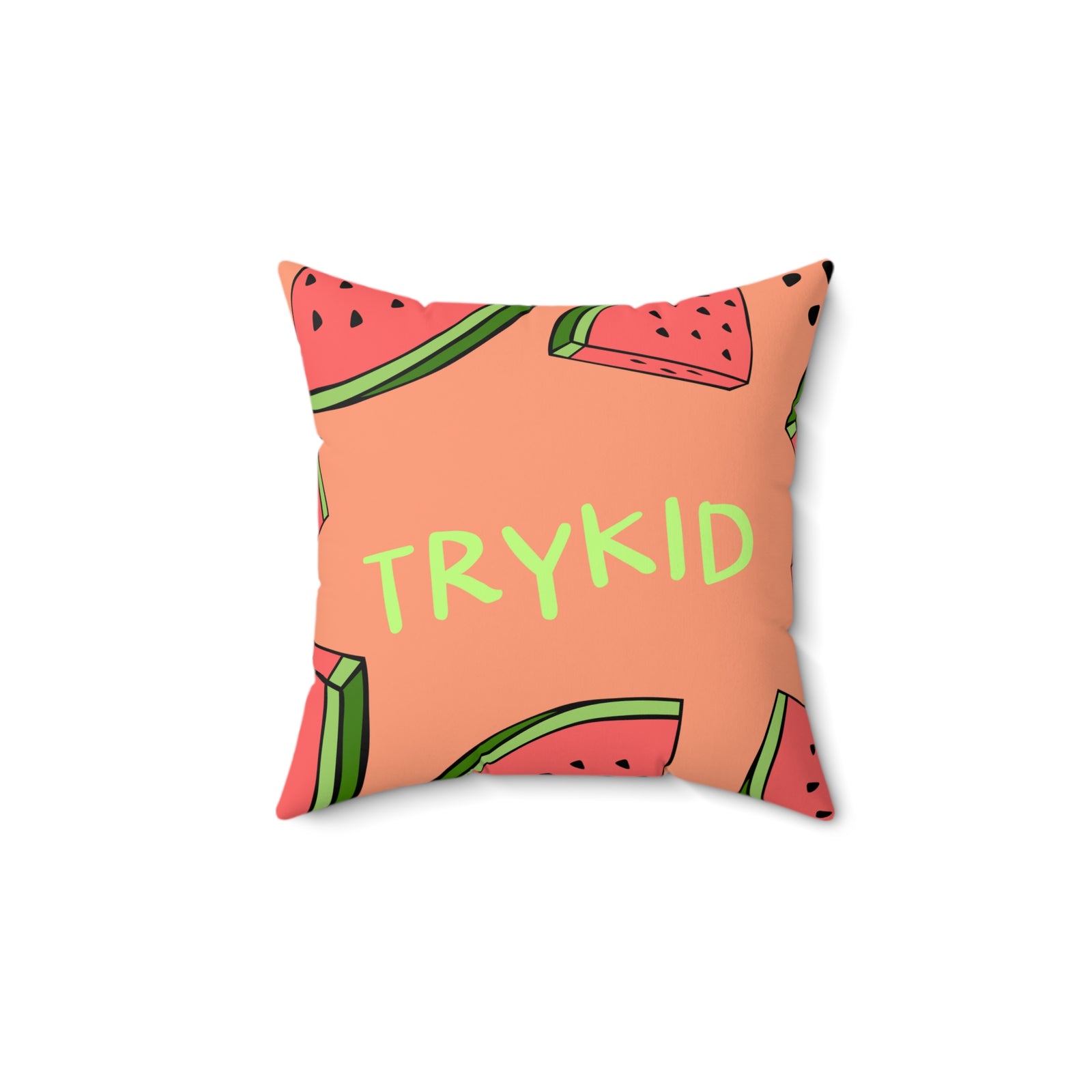 TRYKID Logo and I Love Watermelon Spun Polyester Square Pillow