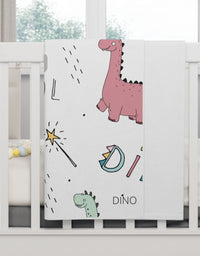 Dino Delight: Soft Fleece Baby Blanket with Playful Dinosaur Pattern Print and TryKid Logo for Cozy Cuddles
