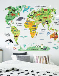 Animal cartoon map bedroom living room background wall sticker
