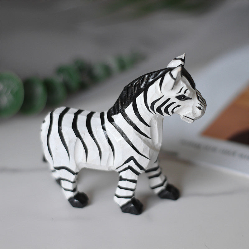 Handmade Wood Carving Black And White Zebra Desktop Props Small Ornaments