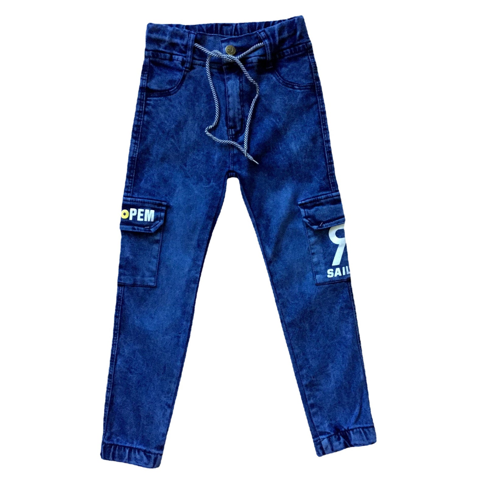 Boys' Monogram Print Multi-pocket Cargo Jeans - TryKid