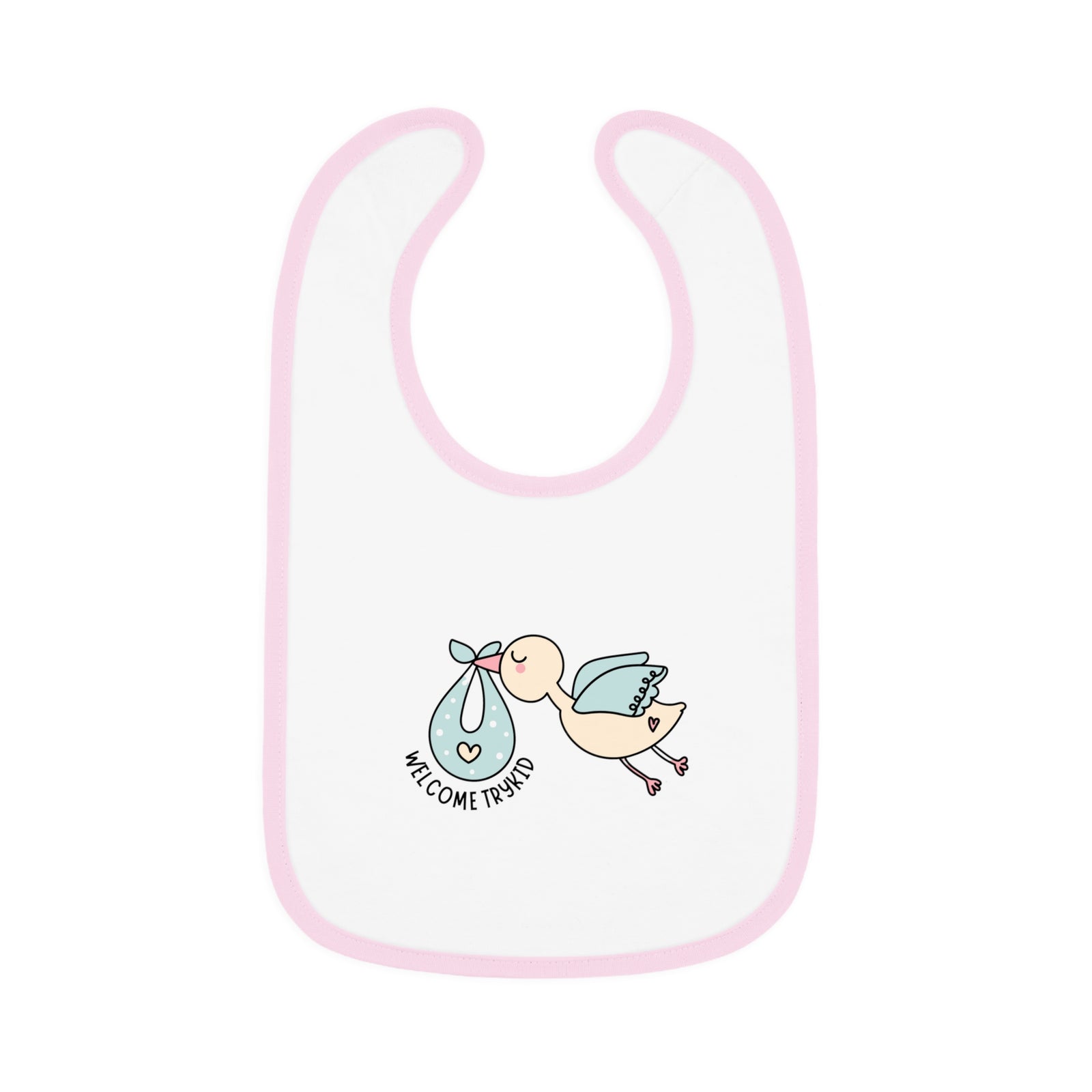 Adorable Baby Contrast Trim Jersey Bib with Exclusive TryKid Logo and Charming Bird Design - A Stylish and Practical Essential for Mess-Free Meals