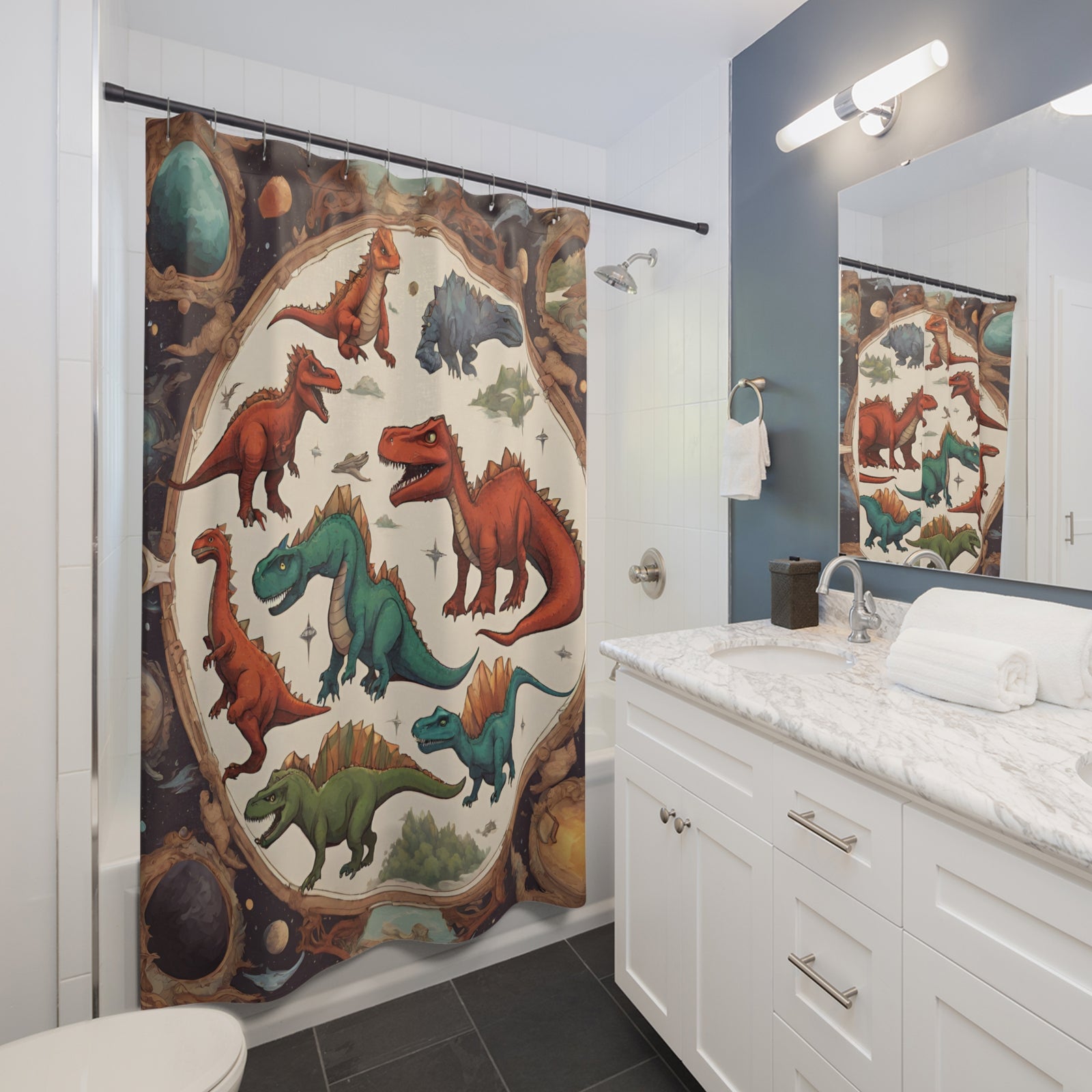 Dinosaur-Inspired Shower Curtains: Trendy and Cool Designs for Kids' Bathrooms - Transform Bath Time with Our Latest Collection!