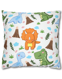 TryKid's Dino Haven Spun Polyester Square Pillow Case - Cozy and Stylish, Featuring the Same Vibrant Dinosaur and Tree Design for a Fun Kids' Bedroom
