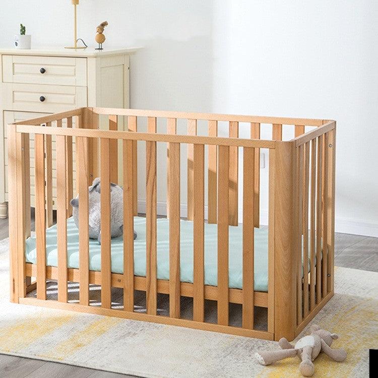 Pine Crib Solid Wood Splicing Unpainted Mobile Multifunctional Lengthened Adjustable Children's Bed - TryKid