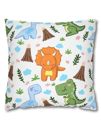 TryKid's Dino Haven Spun Polyester Square Pillow Case - Cozy and Stylish, Featuring the Same Vibrant Dinosaur and Tree Design for a Fun Kids' Bedroom
