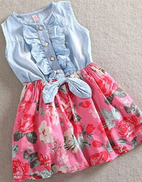 Summer Children Sleeveless Girl Denim Floral Dresses - TryKid
