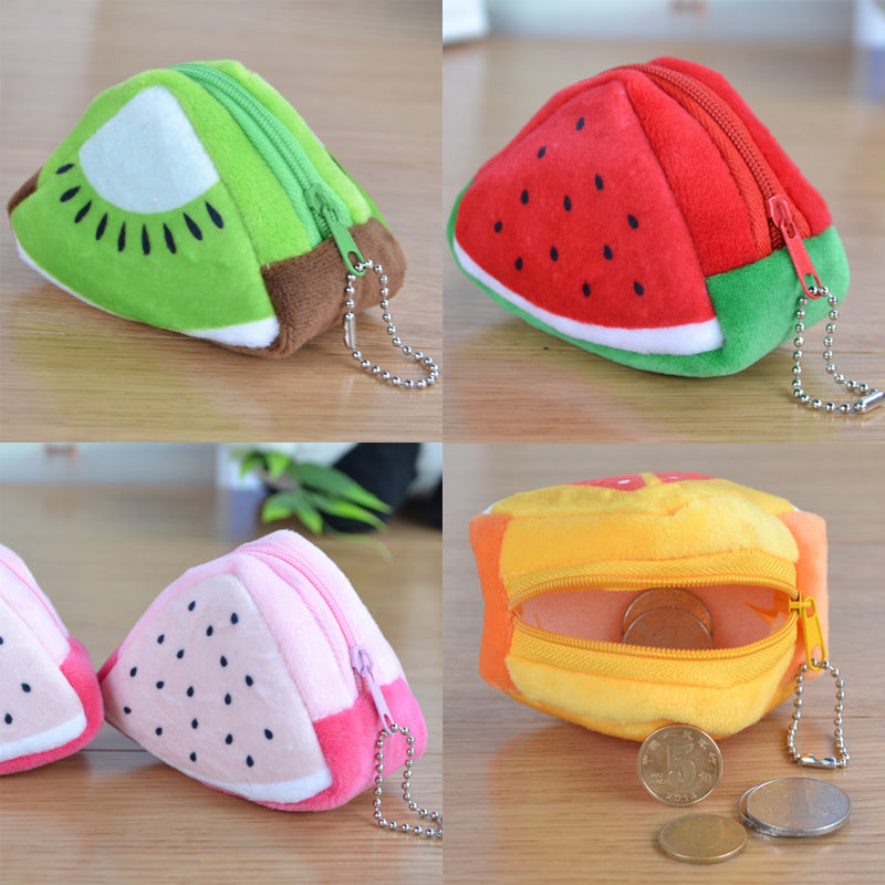 Children's Day Creative Gift Plush Solid Triangle Fruit Zero Wallet Coin Bag Key Bag Strap - TryKid