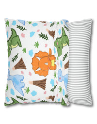 TryKid's Dino Haven Spun Polyester Square Pillow Case - Cozy and Stylish, Featuring the Same Vibrant Dinosaur and Tree Design for a Fun Kids' Bedroom
