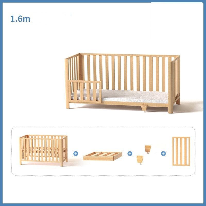 Pine Crib Solid Wood Splicing Unpainted Mobile Multifunctional Lengthened Adjustable Children's Bed - TryKid