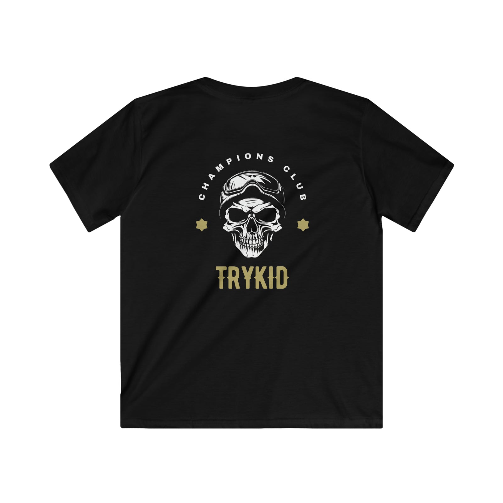 Elevate Young Style: TRYKID Logo Softstyle Tee with Skull, Road Motorbike Love, and Champions Club Design